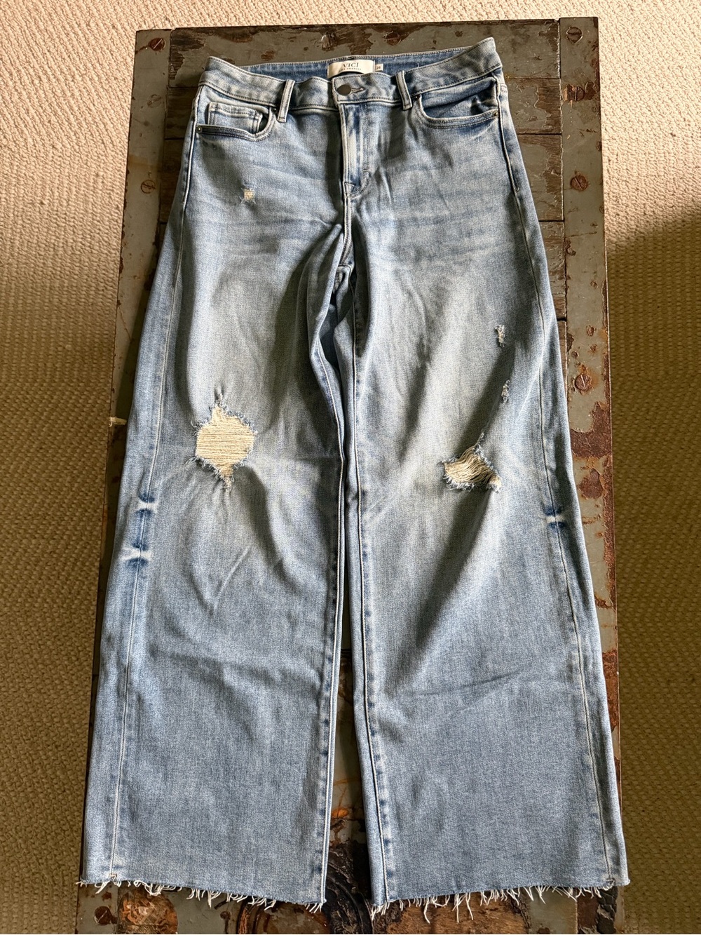 Vici Women’s High Rise Distressed Wide-Leg Jeans - Light Blue